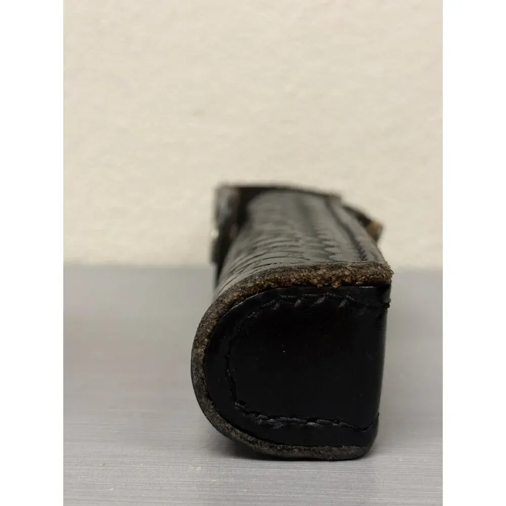 Stallion Leather Black Basketweave Flashlight Holder Duty Belt Loop Snap Closure